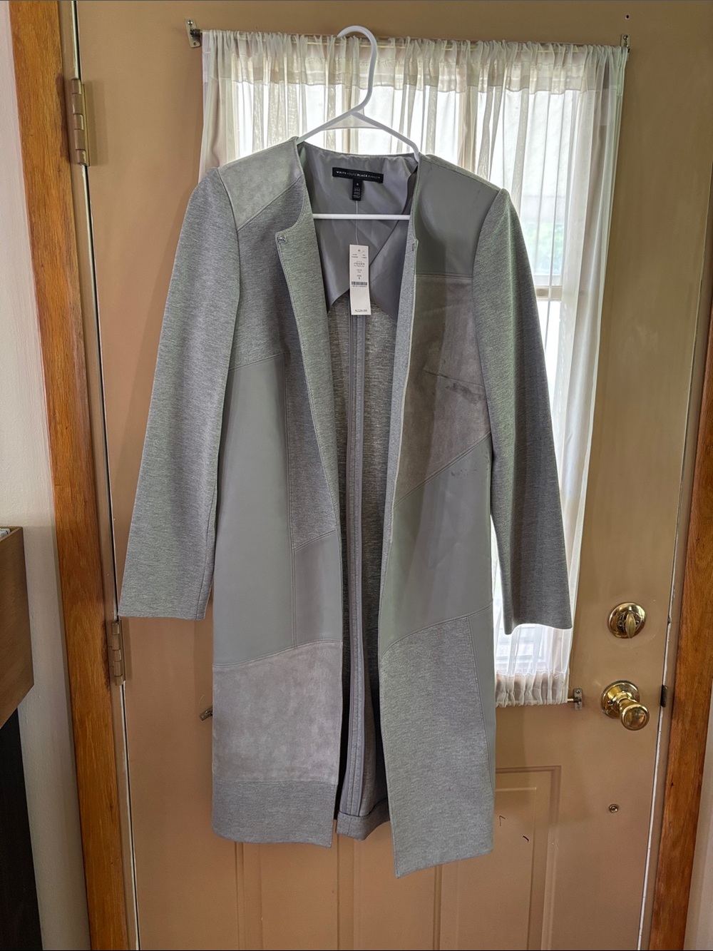 White House Black Market Women's Grey Mixed-Panel Trench Coat